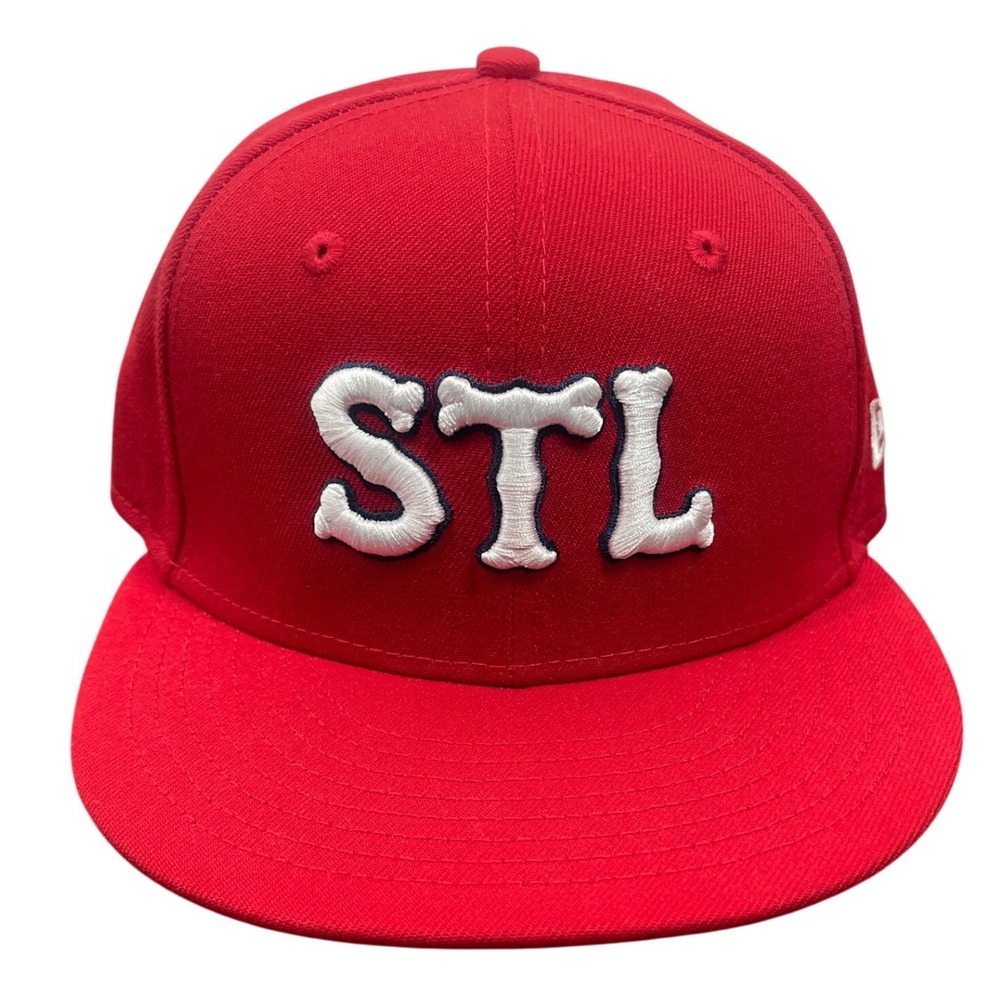New Era 59FIFTY STL St Louis Bone Font Fitted Hat Red Size 6 7/8